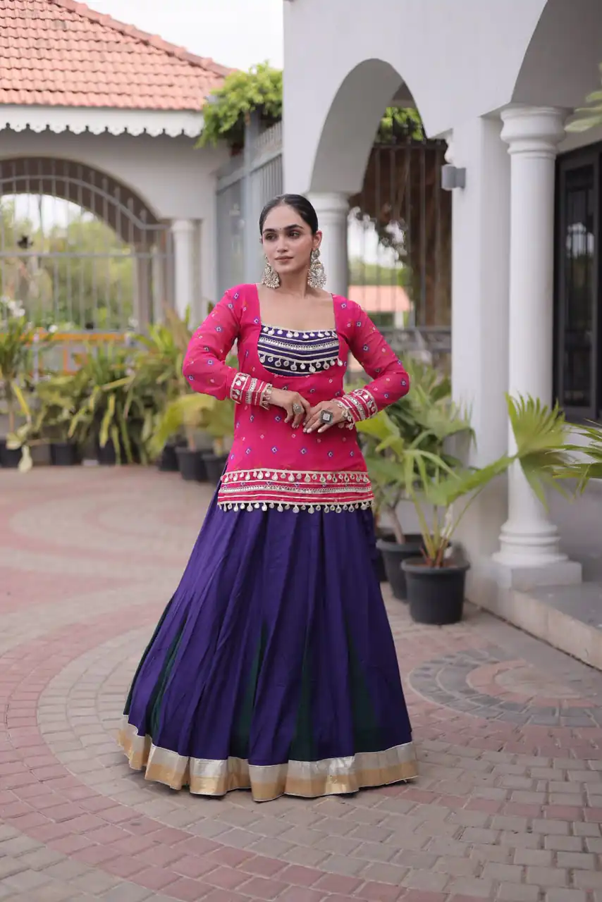 Trendy Pink Rayon Kutchi Work Lehenga Choli