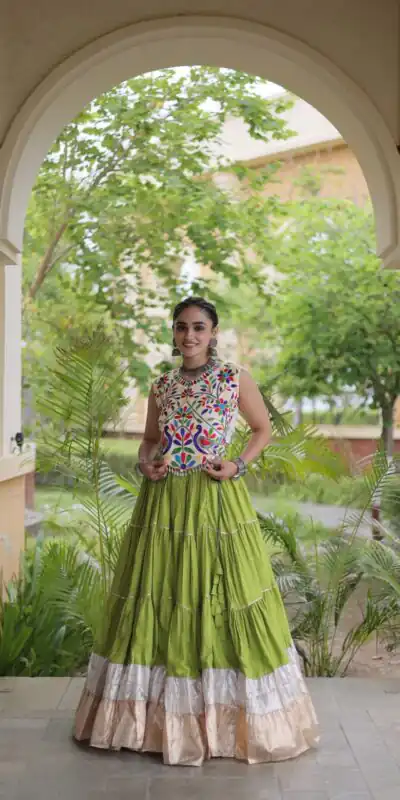 Alternative view of Trendy Pista Rayon Embroider Kutchi Work Lehenga Choli