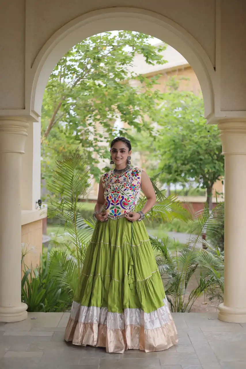 Trendy Pista Rayon Embroider Kutchi Work Lehenga Choli - Image 2
