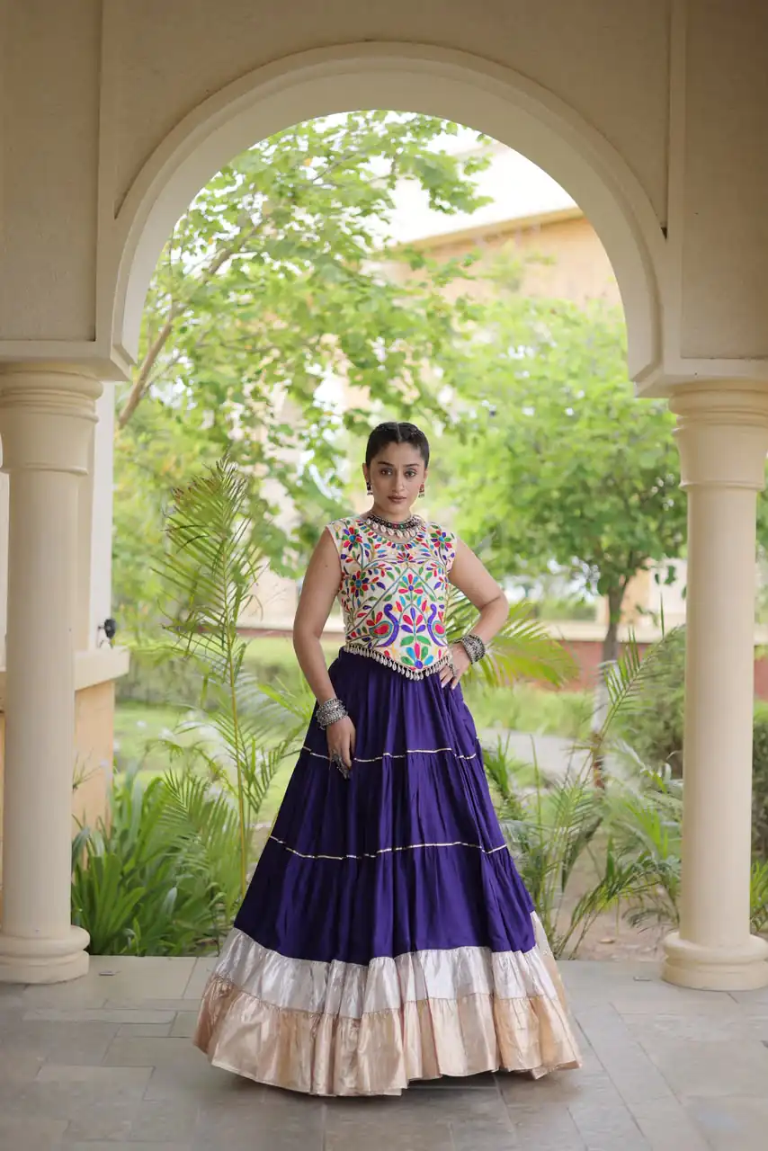 Trendy Purple Rayon Embroider Kutchi Work Lehenga Choli - Image 3
