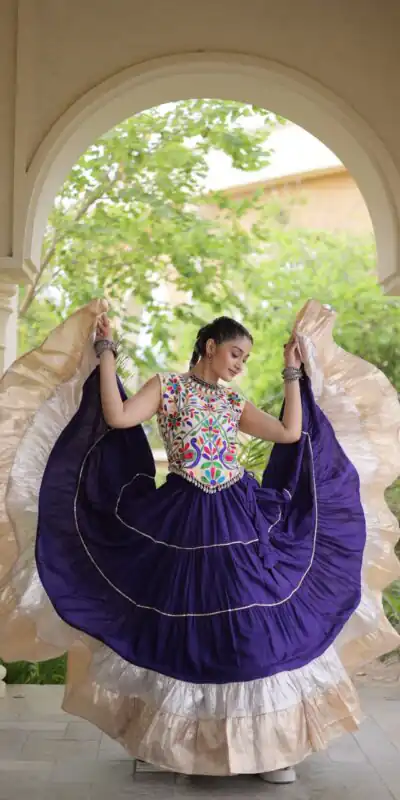 Trendy Purple Rayon Embroider Kutchi Work Lehenga Choli
