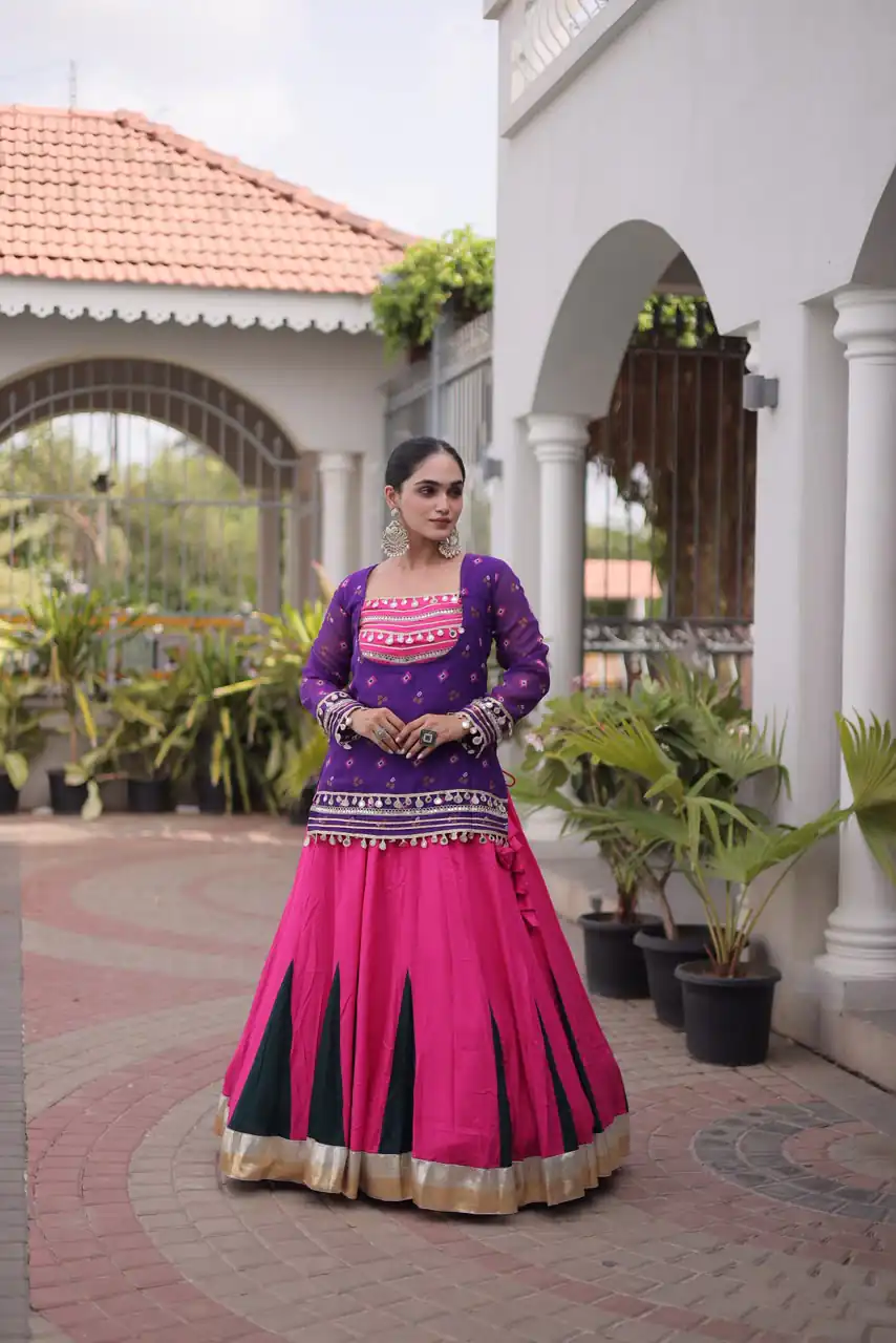 Trendy Purple Rayon Kutchi Work Lehenga Choli - Image 4