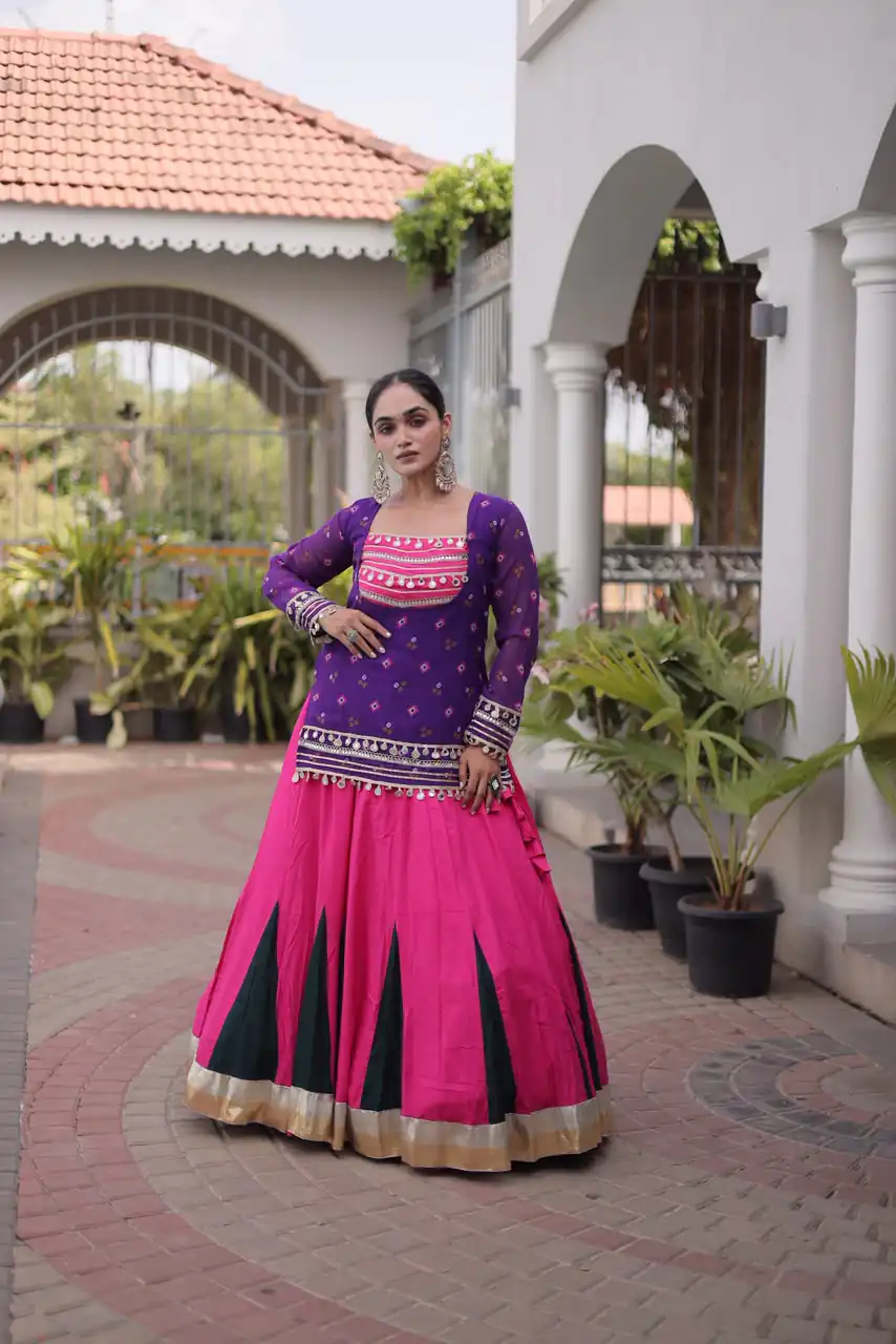 Trendy Purple Rayon Kutchi Work Lehenga Choli - Image 3