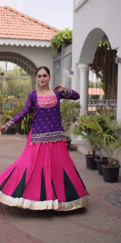 Alternative view of Trendy Purple Rayon Kutchi Work Lehenga Choli