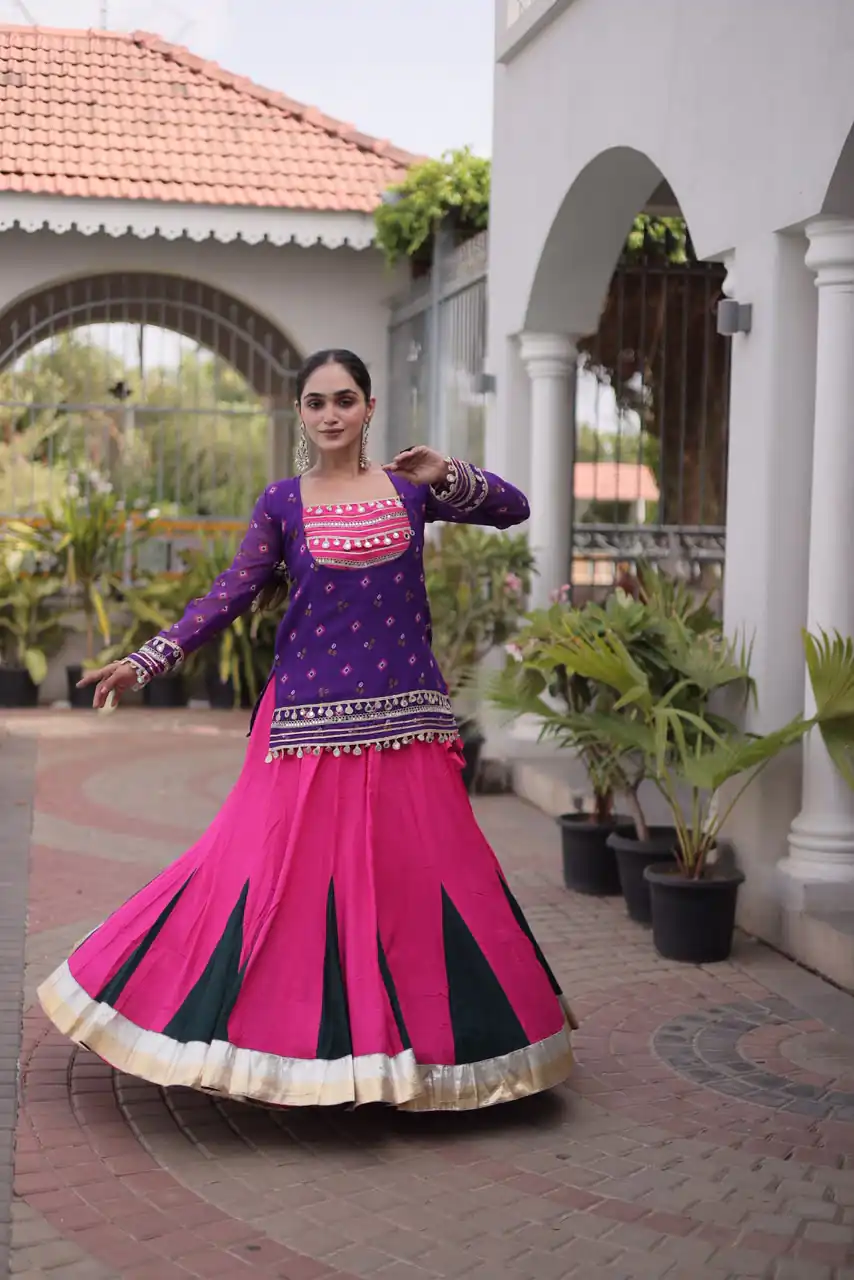 Trendy Purple Rayon Kutchi Work Lehenga Choli - Image 2