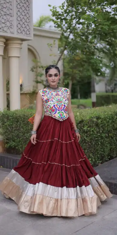 Alternative view of Trendy Red Rayon Embroider Kutchi Work Lehenga Choli
