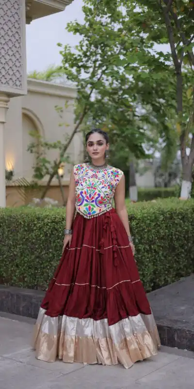 Trendy Red Rayon Embroider Kutchi Work Lehenga Choli