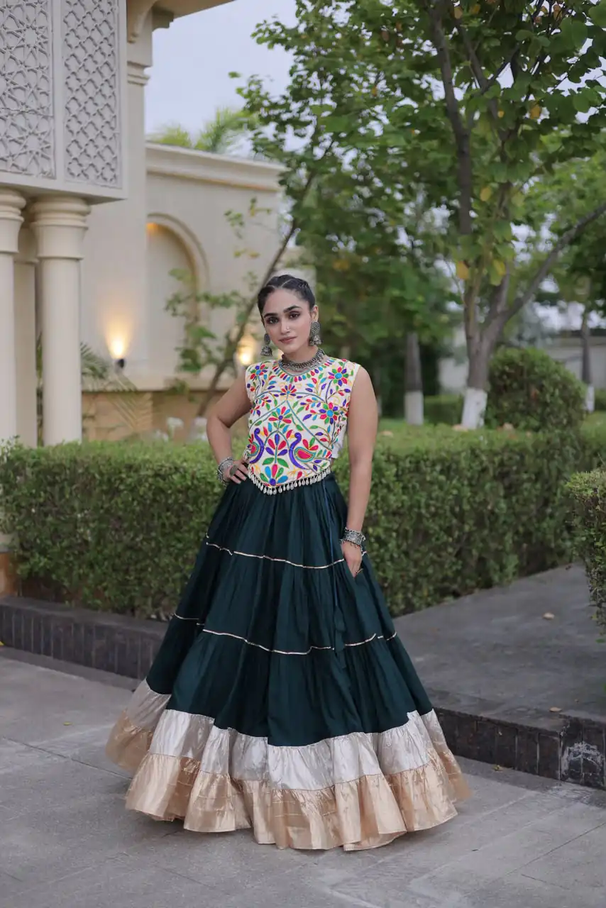 Trendy Teal Rayon Embroider Kutchi Work Lehenga Choli - Image 2