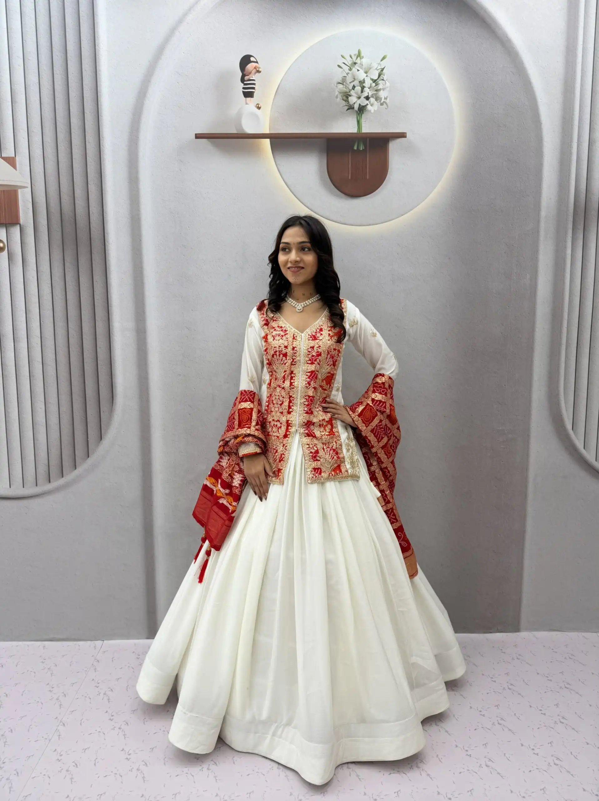 Trendy White Chinon Silk Thread Work Lehenga Choli - Image 4
