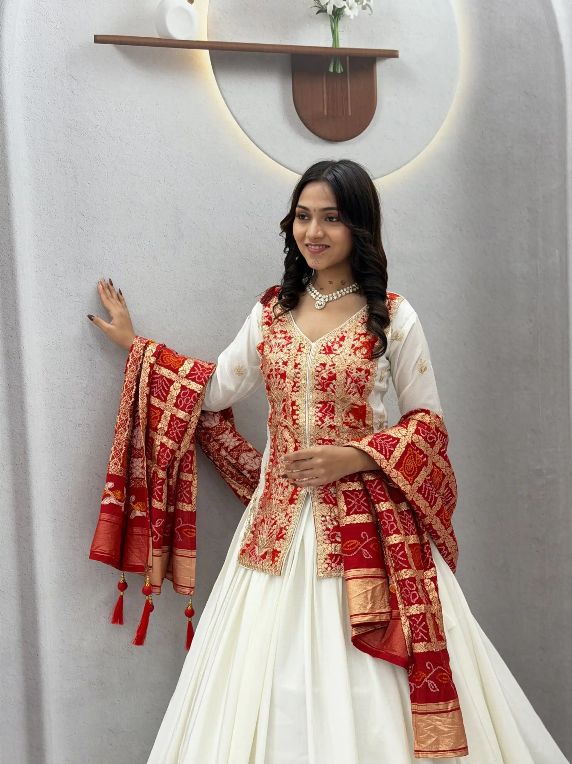Trendy White Chinon Silk Thread Work Lehenga Choli - Image 3