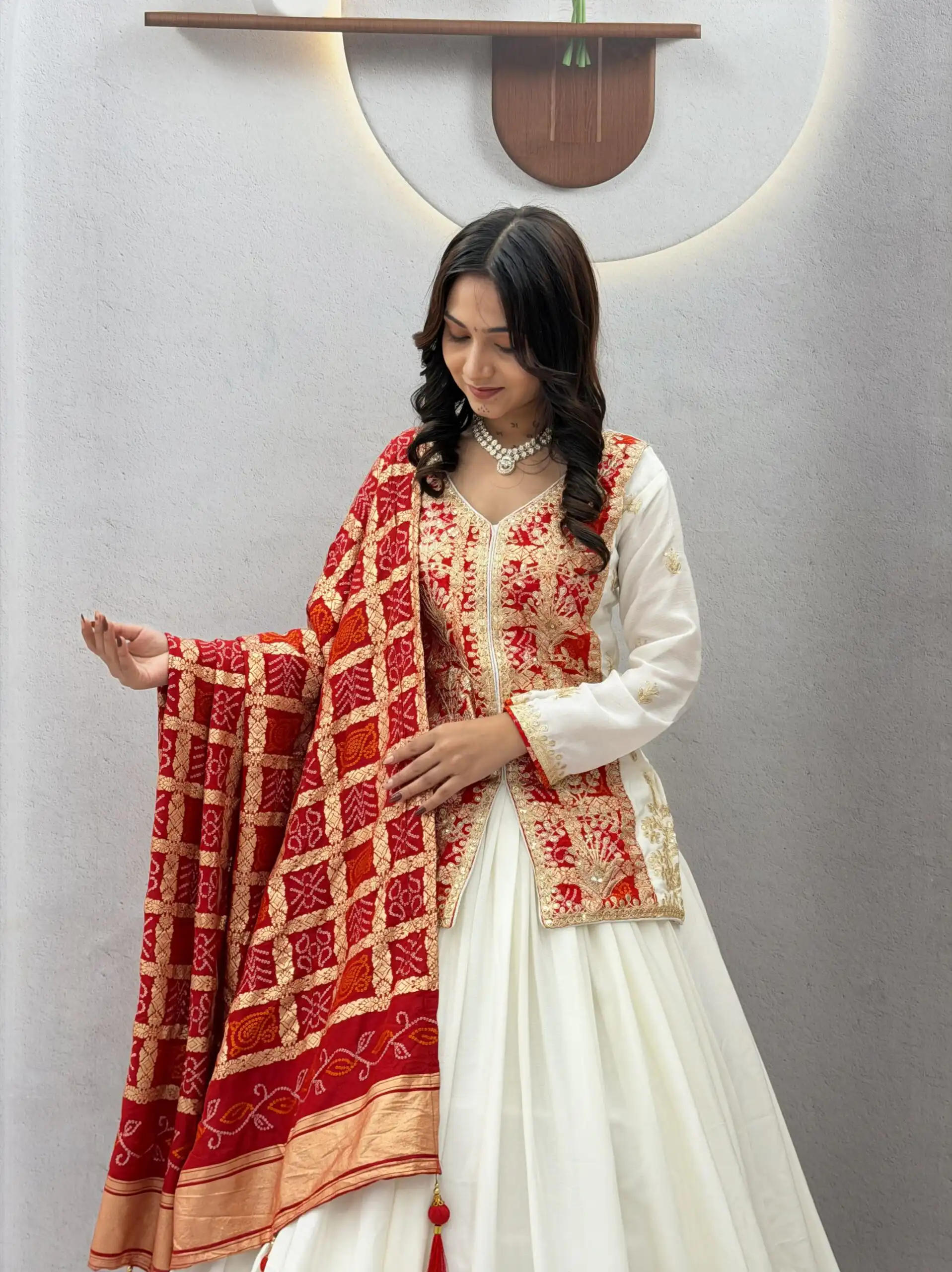 Trendy White Chinon Silk Thread Work Lehenga Choli