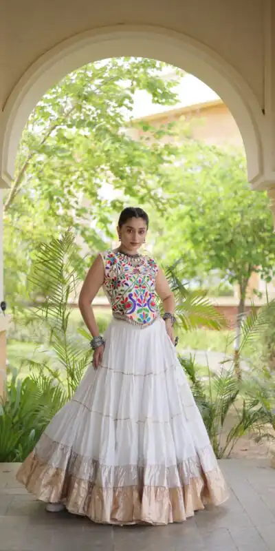 Trendy White Rayon Embroider Kutchi Work Lehenga Choli