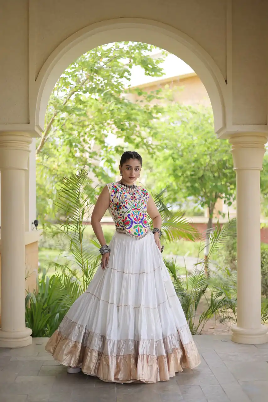 Trendy White Rayon Embroider Kutchi Work Lehenga Choli