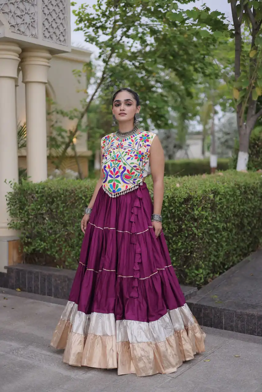 Trendy Wine Rayon Embroider Kutchi Work Lehenga Choli - Image 2