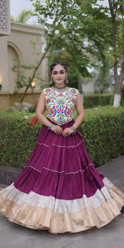 Trendy Wine Rayon Embroider Kutchi Work Lehenga Choli