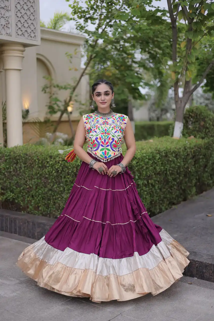 Trendy Wine Rayon Embroider Kutchi Work Lehenga Choli