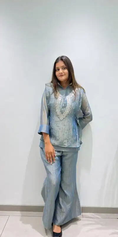 Alternative view of Unique Blue Salsa Silk Hand Work Kurti