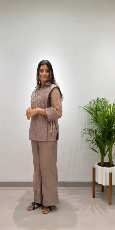 Unique Brown Salsa Silk Hand Work Kurti