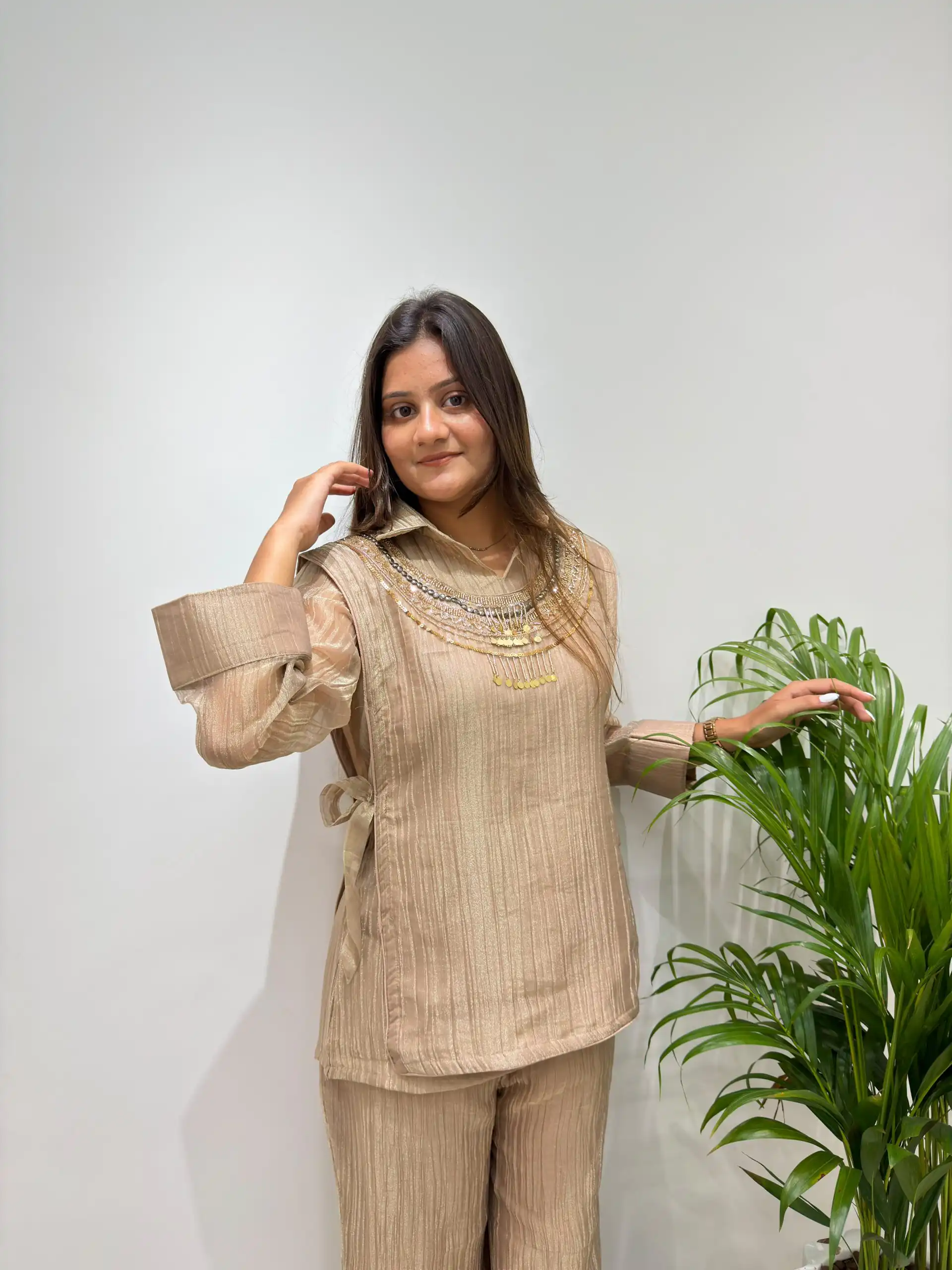 Unique Chiku Salsa Silk Hand Work Kurti - Image 5