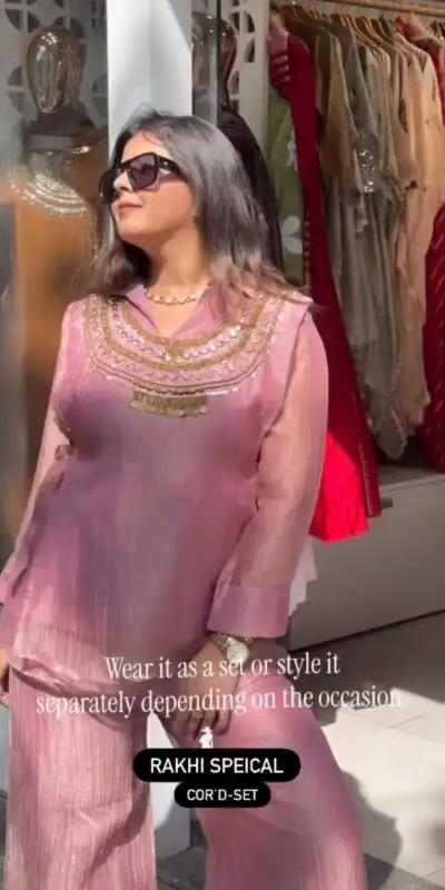 Alternative view of Unique Pink Salsa Crushed Hand Work Shrug Kurti