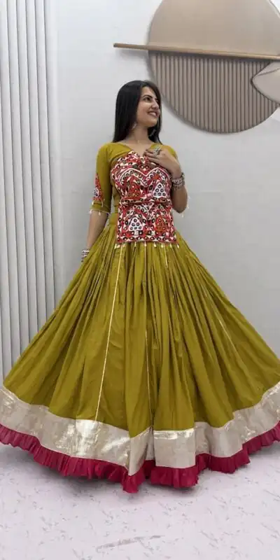 PC 595 Mustered in Pure Cotton Mirror Work & Gamthi Work Lehenga Choli . Exclusive Offer ₹3099. Delivery 4-6 Working Days. Shop now. | Lehenga, Bollywood Lehenga, Creative Lehenga, Designer Lehenga, Embroidered Lehenga, Party Wear Lehenga