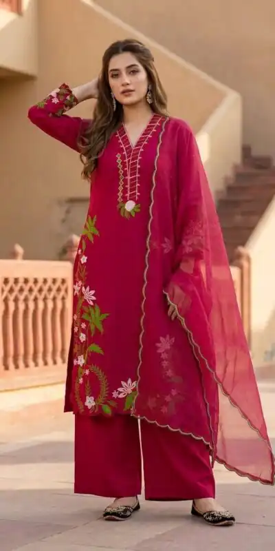 ST 249 Red Roman Silk Salwar Suit with Sequins Work & Embroidery Work. Available at ₹2099 only. Delivery 4-6 Working Days. Shop now. | Jump Suits, Salwar suit, Casual Suits, Creative suits, Designer Suits, Palazzo Suits, Party Wear Suits, Patiala Suits, Straight Suits