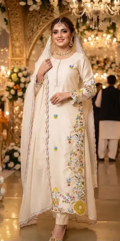 LG 2132 Off Whiten Glass Roman Salwar Suit with Embroidery Work. Introductory Price ₹2349. Delivery 4-6 Working Days. Shop now. | Jump Suits, Salwar suit, Casual Suits, Creative suits, Designer Suits, Palazzo Suits, Party Wear Suits, Patiala Suits, Straight Suits
