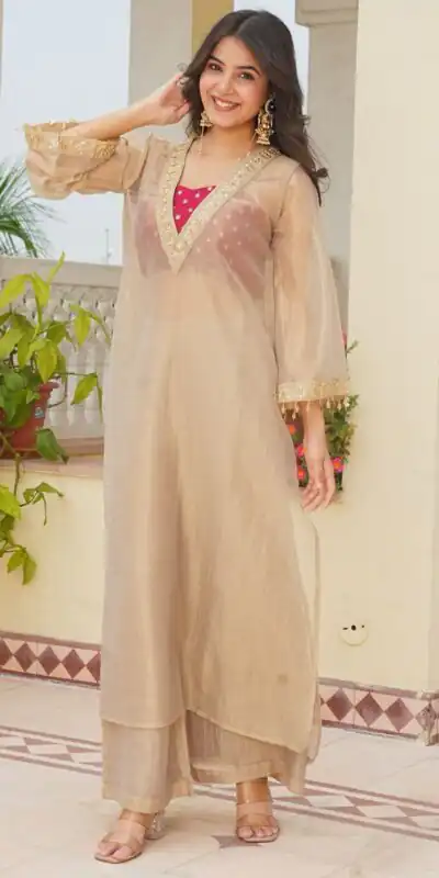 AD 241 Cream in Golden Tissue Embroidery Work & Sequins Work Salwar Suit. Get it for ₹2149. Delivery 4-6 Working Days. Shop now. | Jump Suits, Salwar suit, Casual Suits, Creative suits, Designer Suits, Palazzo Suits, Party Wear Suits, Patiala Suits, Straight Suits