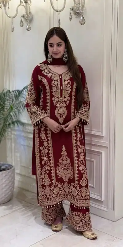 SRK 5365 Maroon Faux Georgette Salwar Suit erfect for Wedding, Party, Mehendi, Pongal, Reception – . Available at ₹2449 only. Delivery 4-6 Working Days | Jump Suits, Salwar suit, Casual Suits, Creative suits, Designer Suits, Palazzo Suits, Party Wear Suits, Patiala Suits, Straight Suits