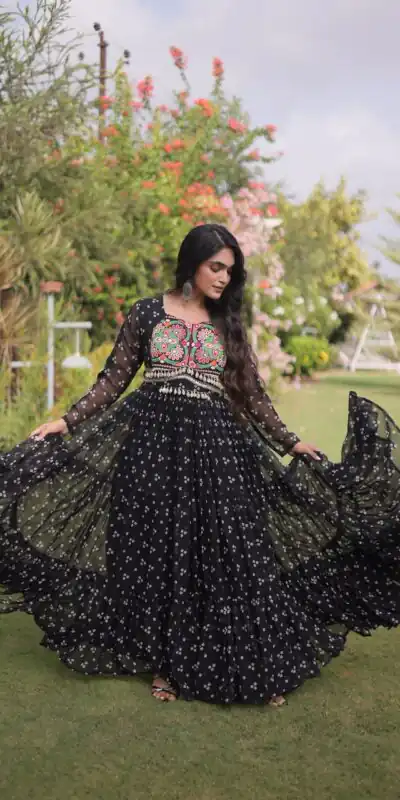 KA 1268 Black in Colour Faux Georgette Bandhani Print Work Gown. Available at ₹2119 only. Delivery 4-6 Working Days. Shop now. | Gowns, Bollywood Gowns, Creative Gowns, Designer Gowns, Embroidered Gowns, Party Wear Gowns