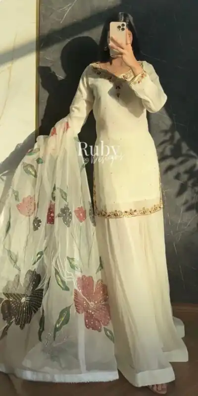 WW 1263 Off White Faux Georgette Salwar Suit with Mirror Work & Embroidery Work. Get it for ₹2149. Delivery 4-6 Working Days. Shop now. | Jump Suits, Salwar suit, Casual Suits, Creative suits, Designer Suits, Palazzo Suits, Party Wear Suits, Patiala Suits, Straight Suits