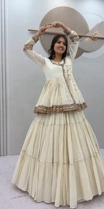 PC 596 Off White in Pure Cotton Mirror Work & Gamthi Work Lehenga Choli . Exclusive Offer ₹2999. Delivery 4-6 Working Days. Shop now. | Lehenga, Bollywood Lehenga, Creative Lehenga, Designer Lehenga, Embroidered Lehenga, Party Wear Lehenga