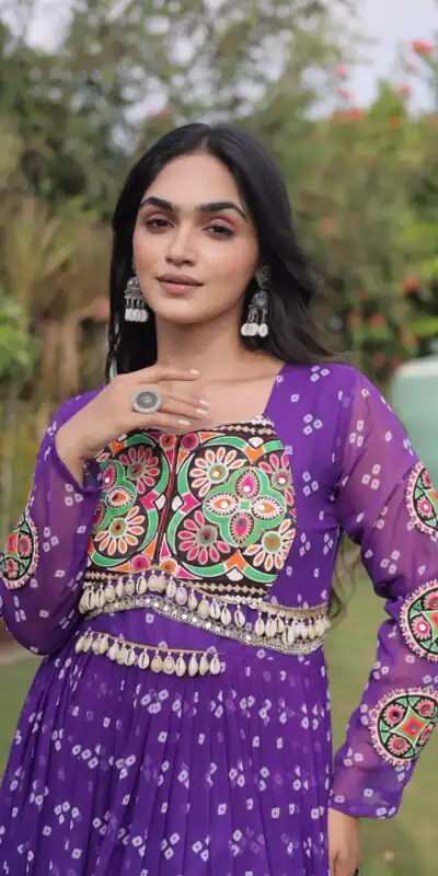 KA 1268 Purple in Colour Faux Georgette Bandhani Print Work Gown. Available at ₹2119 only. Delivery 4-6 Working Days. Shop now. | Gowns, Bollywood Gowns, Creative Gowns, Designer Gowns, Embroidered Gowns, Party Wear Gowns
