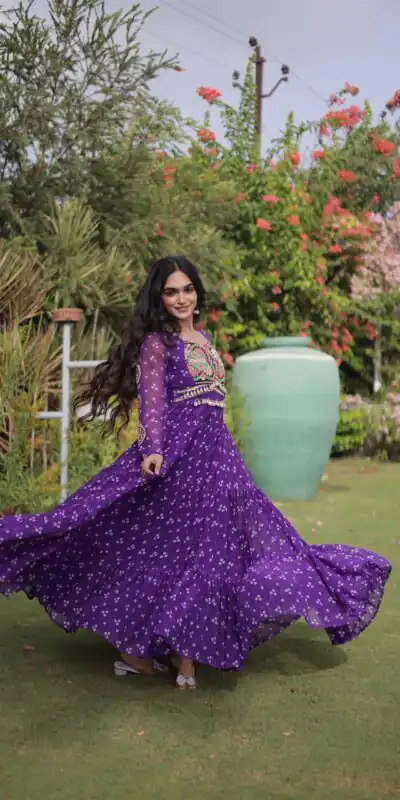 KA 1268 Purple in Colour Faux Georgette Bandhani Print Work Gown. Available at ₹2119 only. Delivery 4-6 Working Days. Shop now. | Gowns, Bollywood Gowns, Creative Gowns, Designer Gowns, Embroidered Gowns, Party Wear Gowns