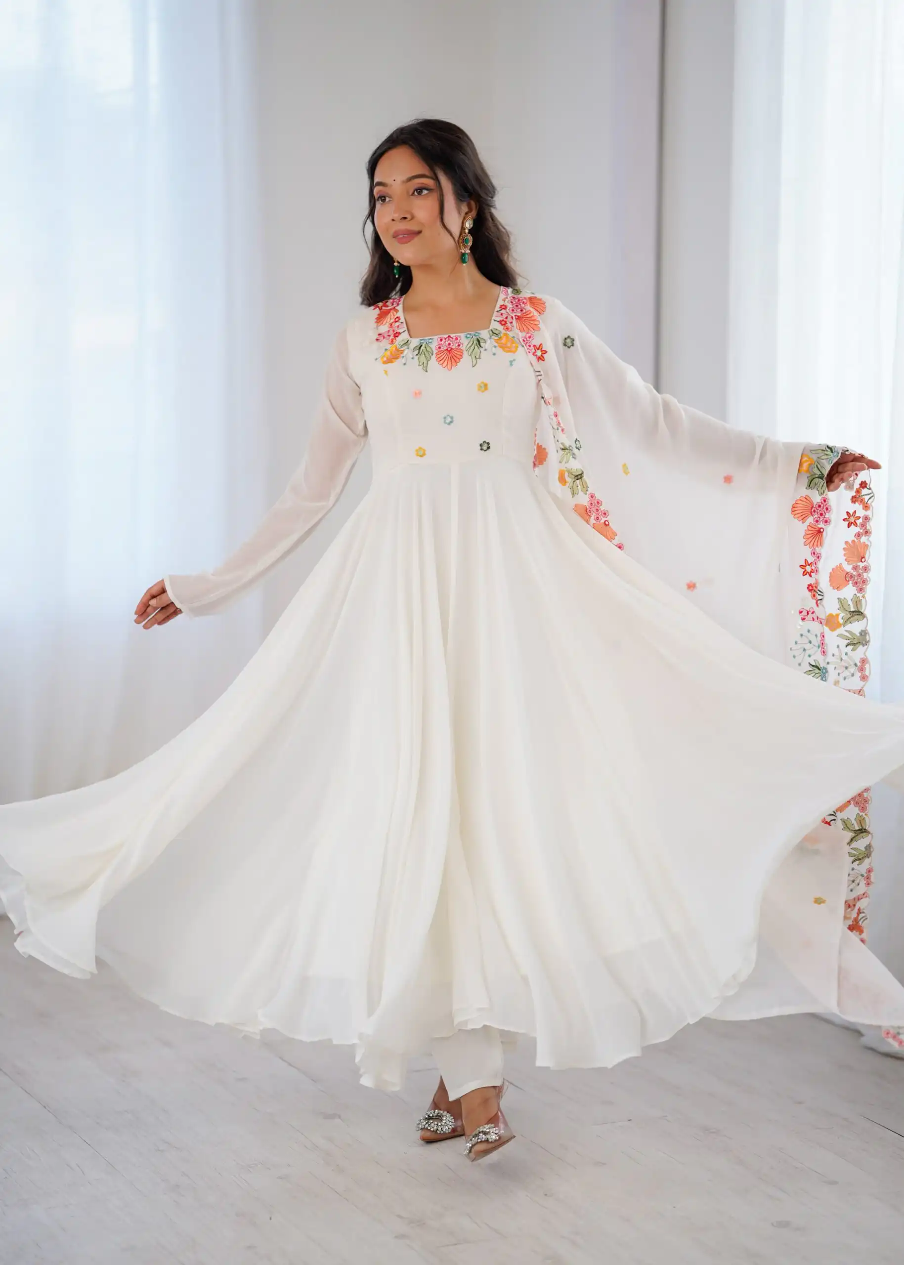 NSR 901 White Faux Georgette Salwar Suit with Lace Work & Embroidery Work. Introductory Price ₹2099. Delivery 4-6 Working Days. Shop now. | Jump Suits, Salwar suit, Casual Suits, Creative suits, Designer Suits, Palazzo Suits, Party Wear Suits, Patiala Suits, Straight Suits