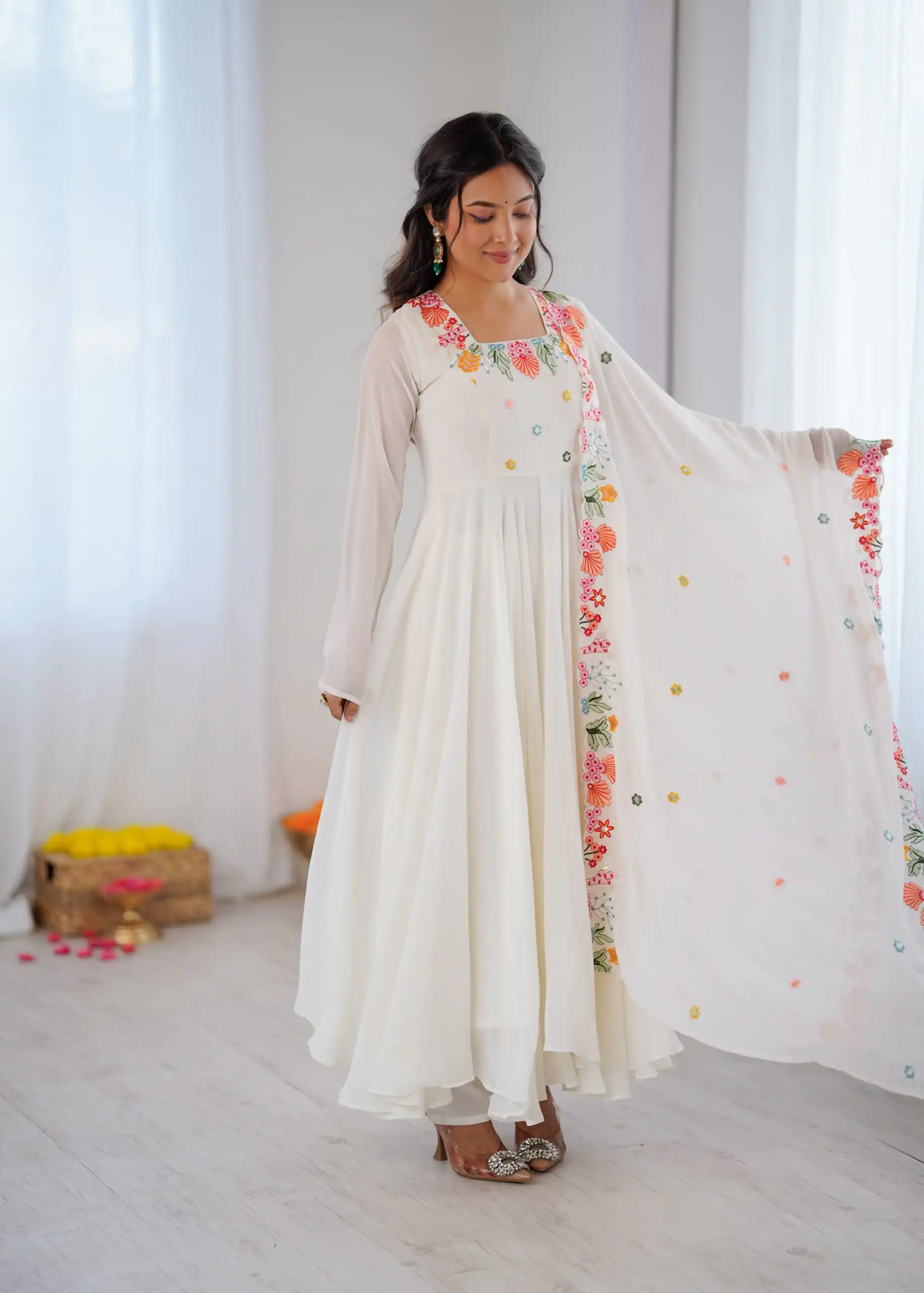 NSR 901 White Faux Georgette Salwar Suit with Lace Work & Embroidery Work. Introductory Price ₹2099. Delivery 4-6 Working Days. Shop now. | Jump Suits, Salwar suit, Casual Suits, Creative suits, Designer Suits, Palazzo Suits, Party Wear Suits, Patiala Suits, Straight Suits