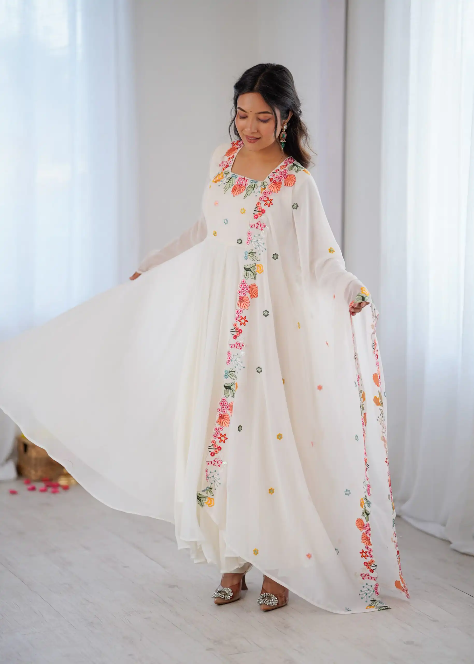NSR 901 White Faux Georgette Salwar Suit with Lace Work & Embroidery Work. Introductory Price ₹2099. Delivery 4-6 Working Days. Shop now. | Jump Suits, Salwar suit, Casual Suits, Creative suits, Designer Suits, Palazzo Suits, Party Wear Suits, Patiala Suits, Straight Suits