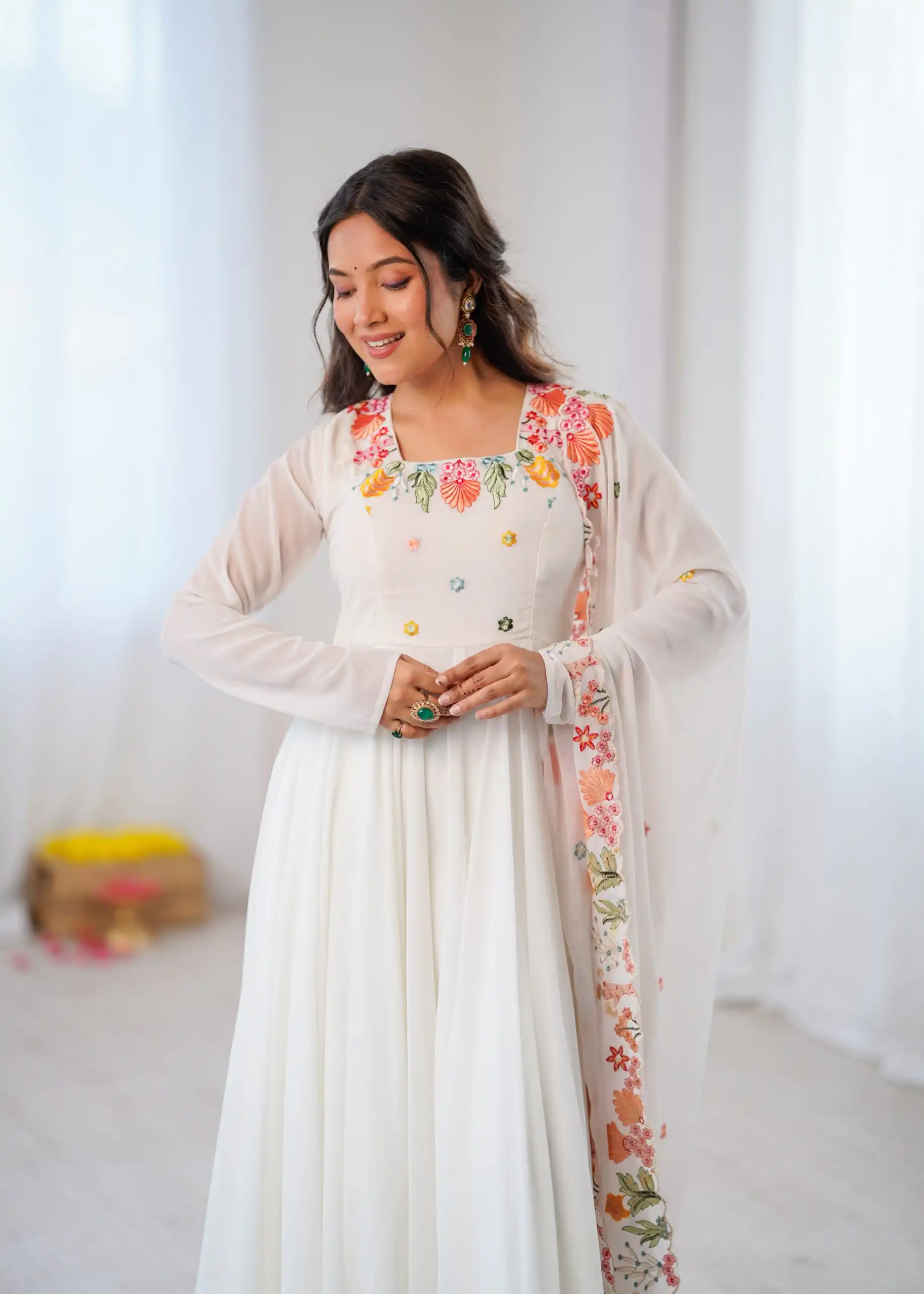 NSR 901 White Faux Georgette Salwar Suit with Lace Work & Embroidery Work. Introductory Price ₹2099. Delivery 4-6 Working Days. Shop now. | Jump Suits, Salwar suit, Casual Suits, Creative suits, Designer Suits, Palazzo Suits, Party Wear Suits, Patiala Suits, Straight Suits