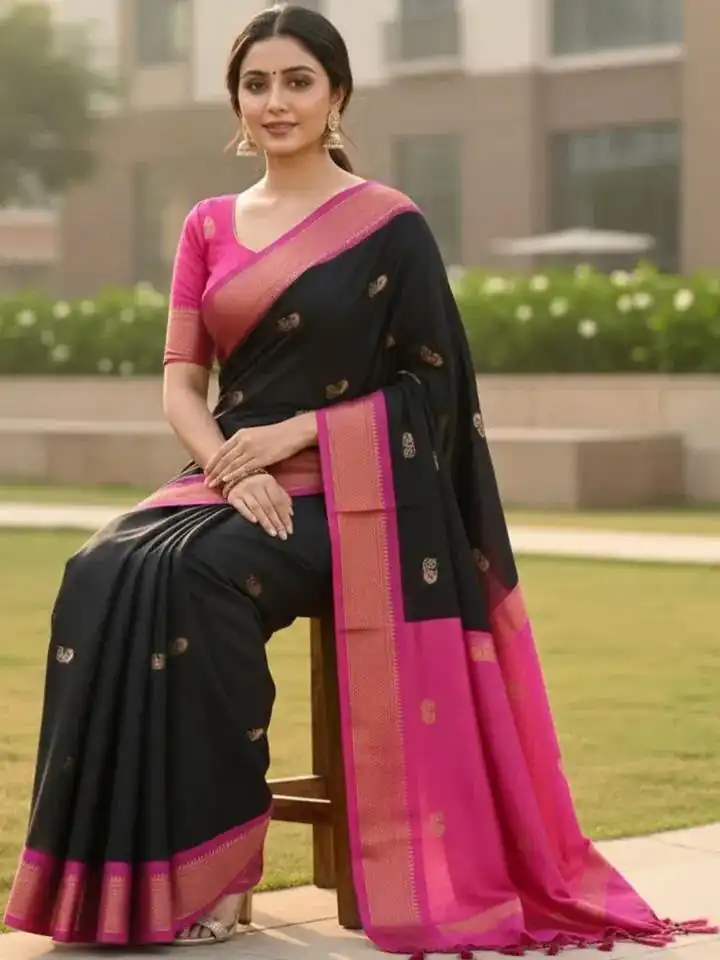 KP 7009 Black Soft Lichi Silk Saree with Lace Work & Lace Border. Introductory Price ₹1649. Delivery 4-6 Working Days. Shop now. | Designer Sarees, Modern Digital sarees, Sarees, Bollywood Sarees, Creative Sarees, Embroidered Sarees, Ethnic Saree, Party Wear Sarees