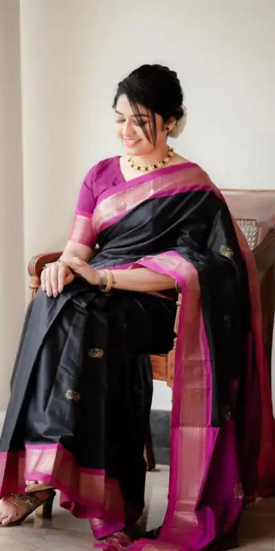 KP 7009 Black Soft Lichi Silk Saree with Lace Work & Lace Border. Introductory Price ₹1649. Delivery 4-6 Working Days. Shop now. | Designer Sarees, Modern Digital sarees, Sarees, Bollywood Sarees, Creative Sarees, Embroidered Sarees, Ethnic Saree, Party Wear Sarees