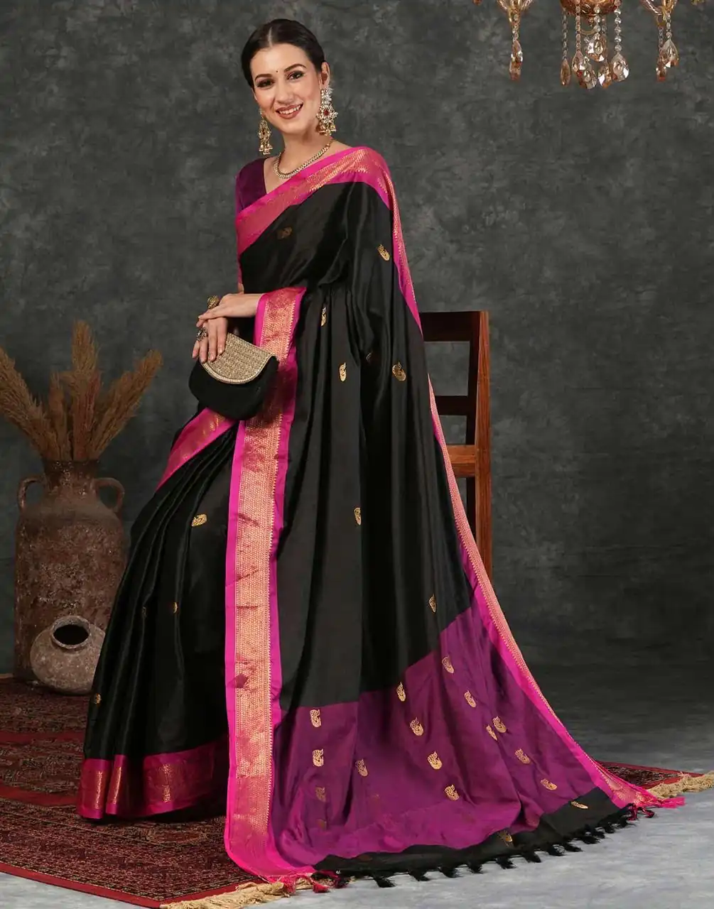 KP 7009 Black Soft Lichi Silk Saree with Lace Work & Lace Border. Introductory Price ₹1649. Delivery 4-6 Working Days. Shop now. | Designer Sarees, Modern Digital sarees, Sarees, Bollywood Sarees, Creative Sarees, Embroidered Sarees, Ethnic Saree, Party Wear Sarees