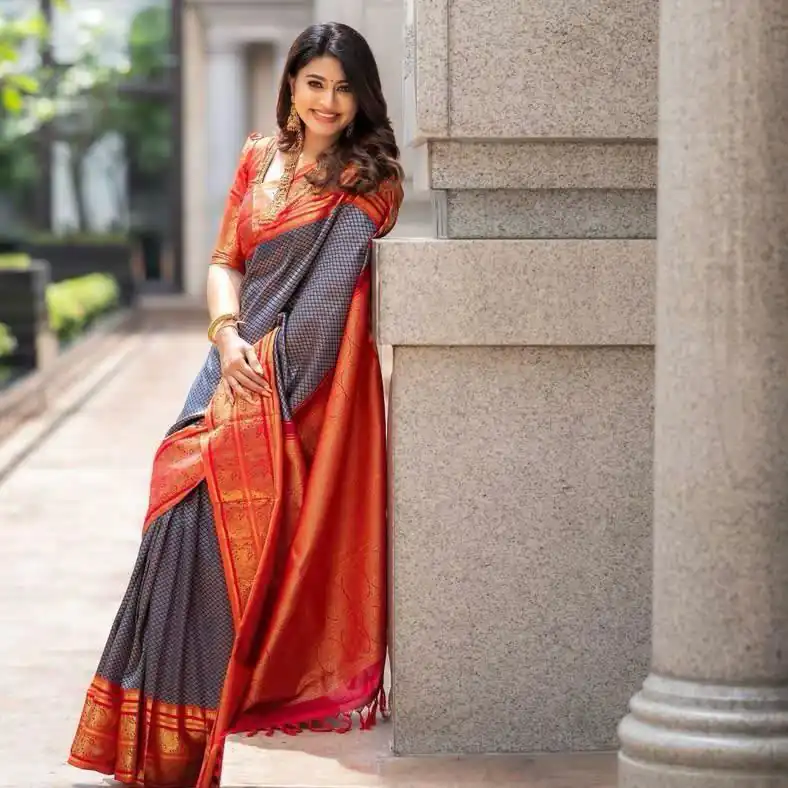 KPR 274 Grey Soft Lichi Silk Saree with Lace Work & Lace Border. Introductory Price ₹1649. Delivery 4-6 Working Days. Shop now. | Designer Sarees, Modern Digital sarees, Sarees, Bollywood Sarees, Creative Sarees, Embroidered Sarees, Ethnic Saree, Party Wear Sarees