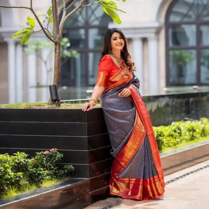 KPR 274 Grey Soft Lichi Silk Saree with Lace Work & Lace Border. Introductory Price ₹1649. Delivery 4-6 Working Days. Shop now. | Designer Sarees, Modern Digital sarees, Sarees, Bollywood Sarees, Creative Sarees, Embroidered Sarees, Ethnic Saree, Party Wear Sarees