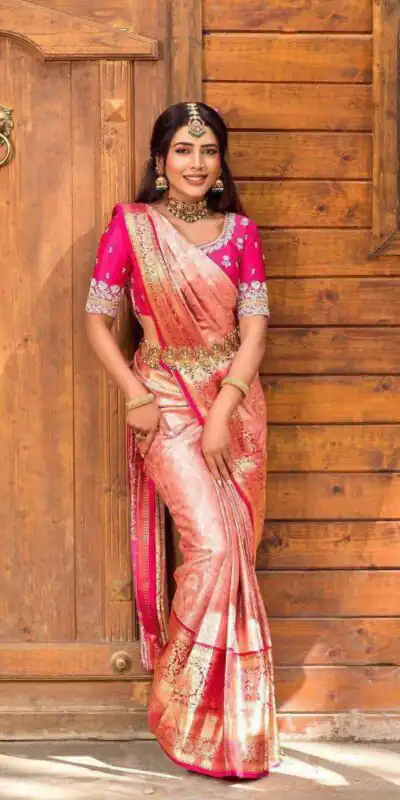 KP 6084 Peach Soft Lichi Silk Saree with Lace Work & Lace Border. Introductory Price ₹1449. Delivery 4-6 Working Days. Shop now. | Designer Sarees, Modern Digital sarees, Sarees, Bollywood Sarees, Creative Sarees, Embroidered Sarees, Ethnic Saree, Party Wear Sarees