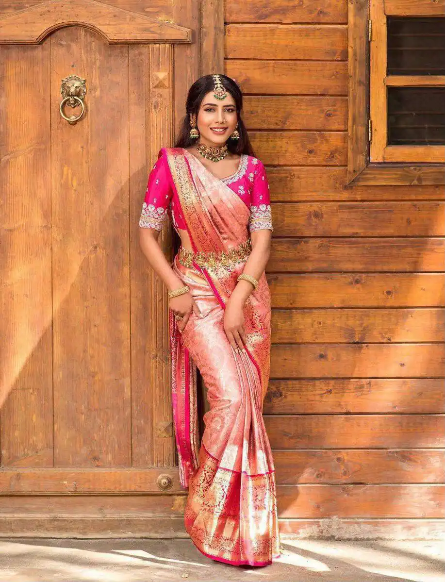 KP 6084 Peach Soft Lichi Silk Saree with Lace Work & Lace Border. Introductory Price ₹1449. Delivery 4-6 Working Days. Shop now. | Designer Sarees, Modern Digital sarees, Sarees, Bollywood Sarees, Creative Sarees, Embroidered Sarees, Ethnic Saree, Party Wear Sarees