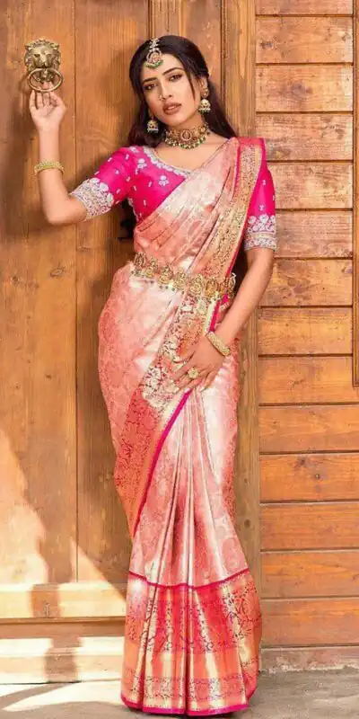 KP 6084 Peach Soft Lichi Silk Saree with Lace Work & Lace Border. Introductory Price ₹1449. Delivery 4-6 Working Days. Shop now. | Designer Sarees, Modern Digital sarees, Sarees, Bollywood Sarees, Creative Sarees, Embroidered Sarees, Ethnic Saree, Party Wear Sarees