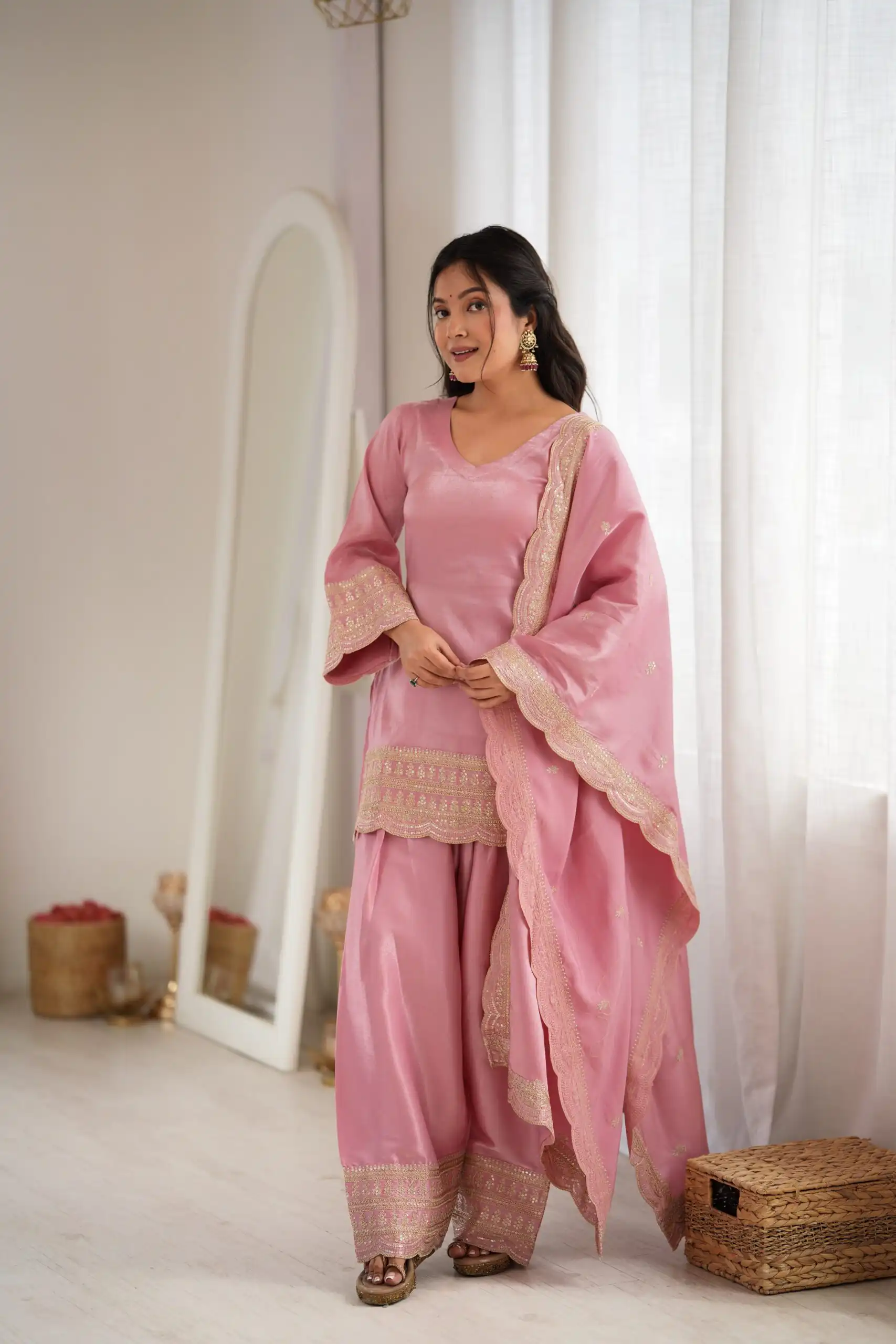 KB 304 Pink in Glass Roman Silk. Sequins Work & Embroidery Work Salwar Suit Festive Deal ₹1999. Delivery 4-6 Working Days. Shop now. | Jump Suits, Salwar suit, Casual Suits, Creative suits, Designer Suits, Palazzo Suits, Party Wear Suits, Patiala Suits, Straight Suits
