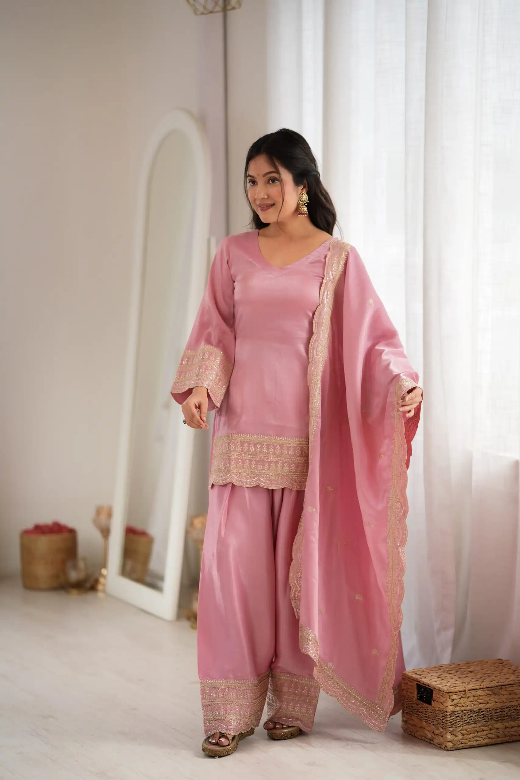 KB 304 Pink in Glass Roman Silk. Sequins Work & Embroidery Work Salwar Suit Festive Deal ₹1999. Delivery 4-6 Working Days. Shop now. | Jump Suits, Salwar suit, Casual Suits, Creative suits, Designer Suits, Palazzo Suits, Party Wear Suits, Patiala Suits, Straight Suits