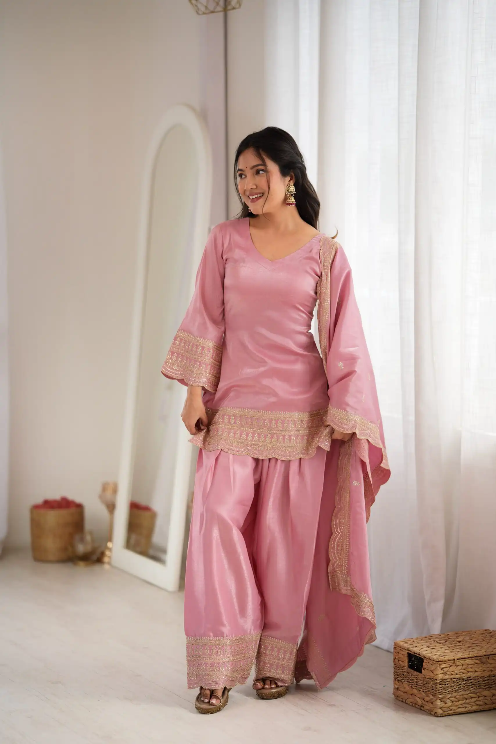 KB 304 Pink in Glass Roman Silk. Sequins Work & Embroidery Work Salwar Suit Festive Deal ₹1999. Delivery 4-6 Working Days. Shop now. | Jump Suits, Salwar suit, Casual Suits, Creative suits, Designer Suits, Palazzo Suits, Party Wear Suits, Patiala Suits, Straight Suits