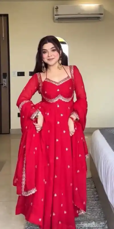 NSR 874 Red Georgette Thread With Sequence Gown Perfect for Wedding, Party, Reception, Holi, Eid . Available at ₹1799 only. Delivery 4-6 Working Days. | Gowns, Bollywood Gowns, Creative Gowns, Designer Gowns, Embroidered Gowns, Party Wear Gowns